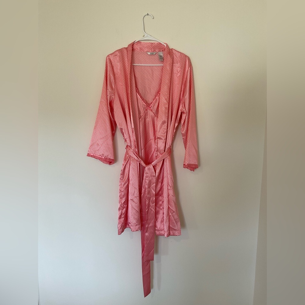 Satin Robe and Slip Pink White Polka Dot Set Medium Romantic Valentines Barbie